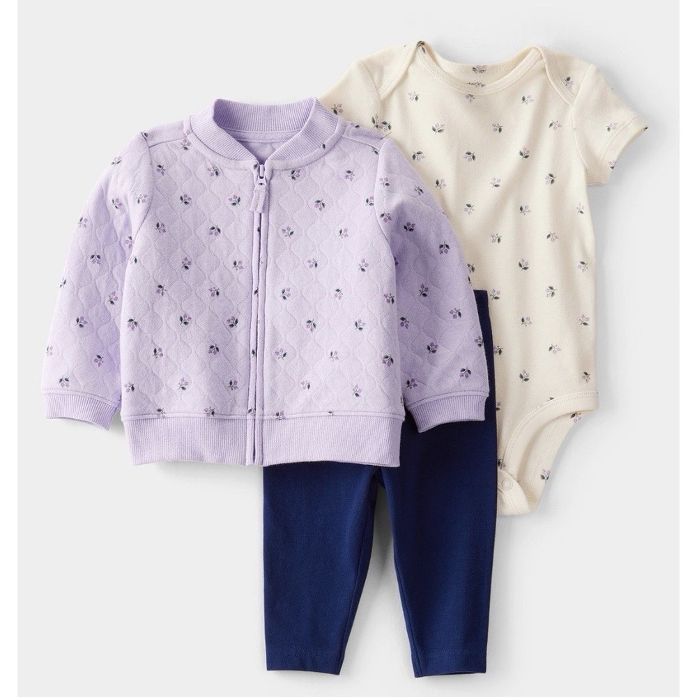 Carter'sBaby Girls Floral Little Cardigan, Bodysuit & Pants, 3 Piece Set. NWT